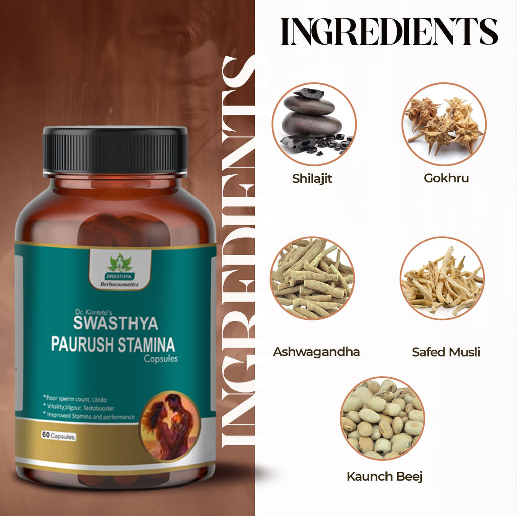Swasthya Paurush Stamina Capsules | Ayurvedic Herbal Supplement for Men | 60 Capsules