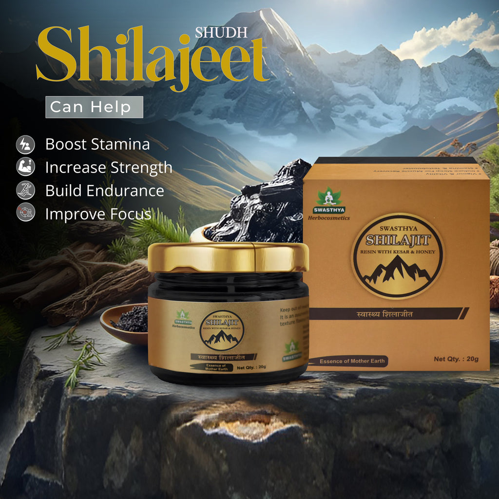 Swasthya Men’s Wellness Combo | Shilajit Resin (20g) + Paurush Stamina Capsules (60 Capsules) | Ayurvedic Herbal Supplement Pack