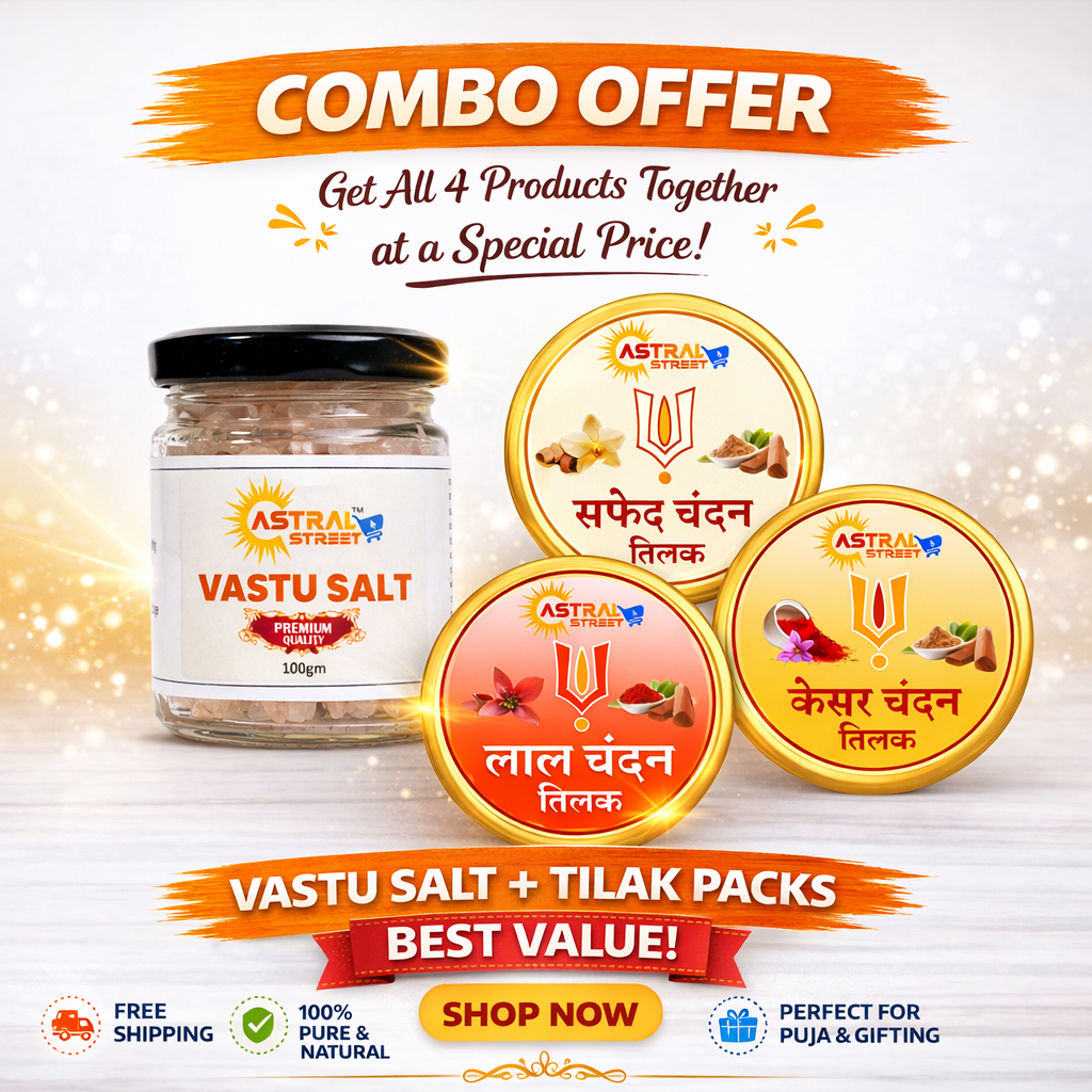 Vastu Salt (100g) + Chandan Tilak Combo (Lal, Safed & Kesar) – Premium Puja & Spiritual Kit